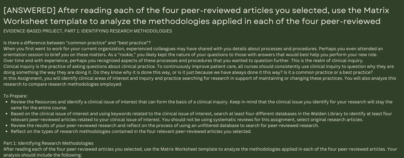 Evidence-based Project, Part 1: Identifying Research Methodologies