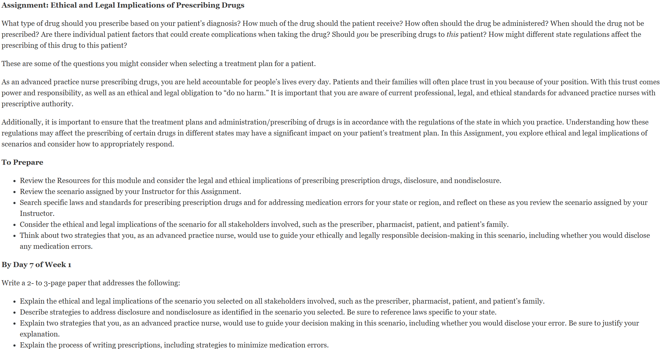 Explain the ethical and legal implications of the scenario you selected on all stakeholders involved, such as the prescriber, pharmacist, patient, and patient’s family