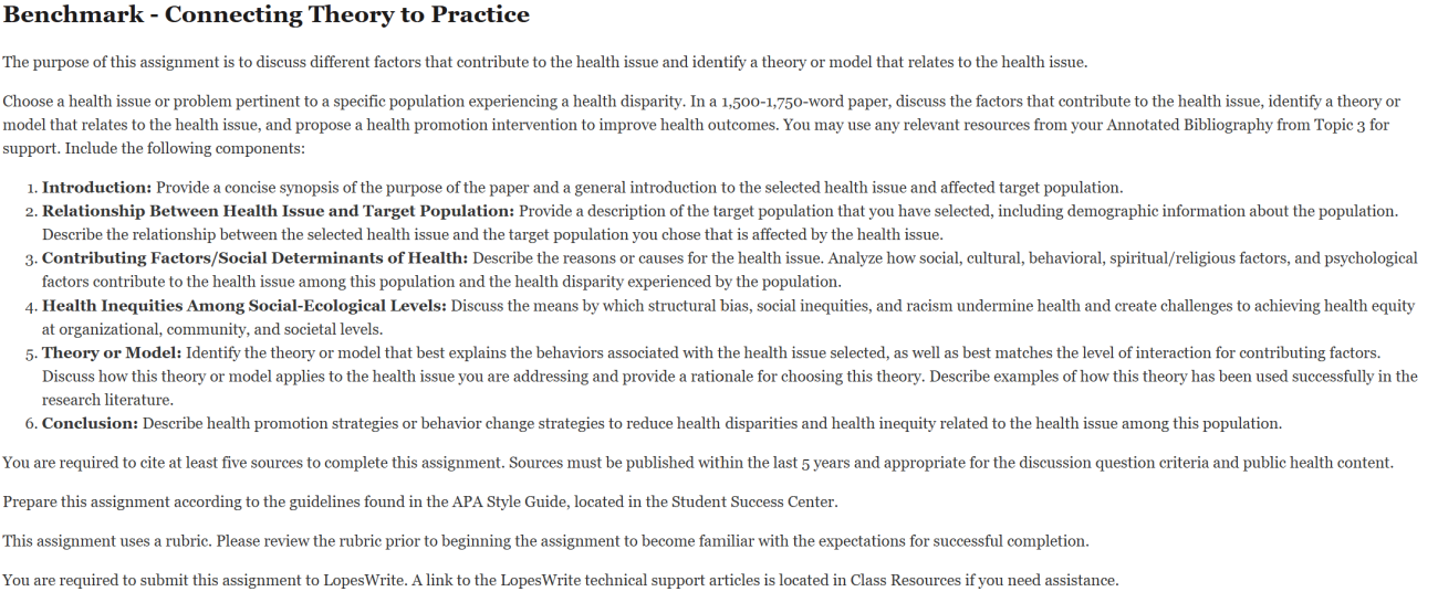 The purpose of this assignment is to discuss different factors that contribute to the health issue and identify a theory or model that relates to the health issue